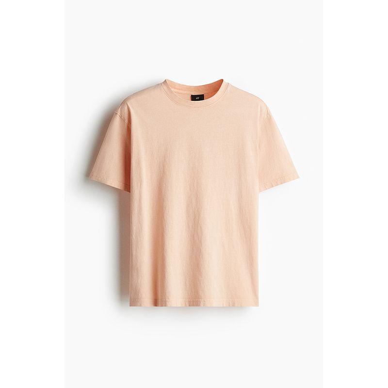 

HM Men s and Women s T-shirt 2025 Autumn New Arrival Loose round Neck Short Sleeve Washed Minimalist Comfortable Top 1293901 Peach pink 165/84(XS)