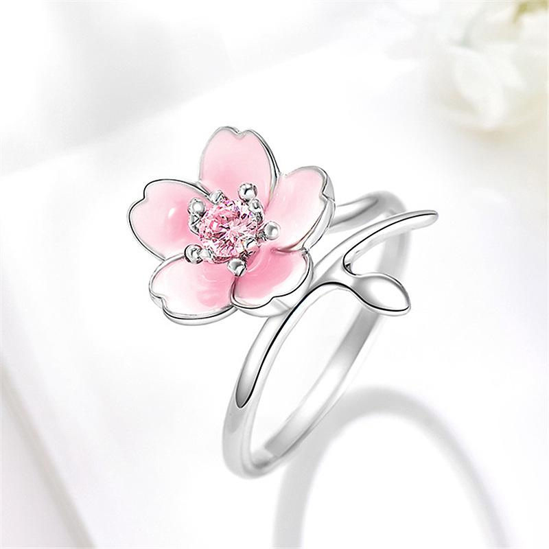 Ring im koreanischen Stil aus Silber mit Epoxidharz, rosa Diamantwirbel