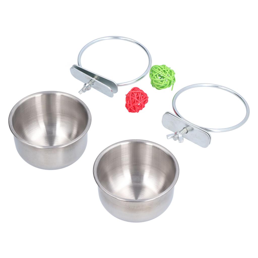 Stainless Steel Parrot Feeding Bowl with Rattan Ball for Hamster Small Animals