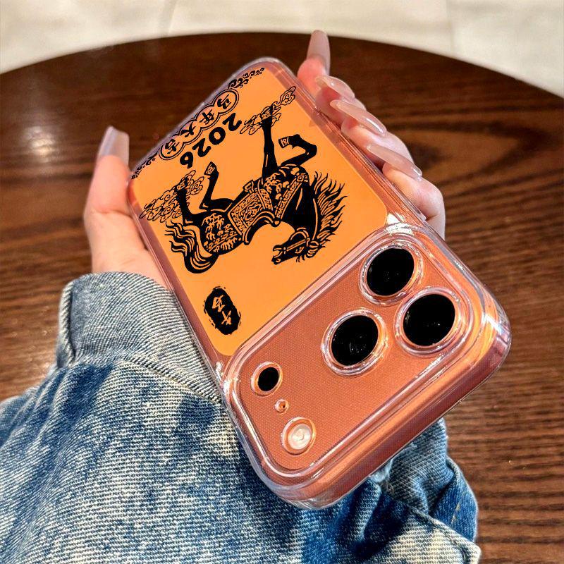 Year of the Horse Auspicious Transparent Phone Case for Apple 11, 14, 15, 16 Pro, & 17 Pro Max, Soft Cover for 7/8 Plus