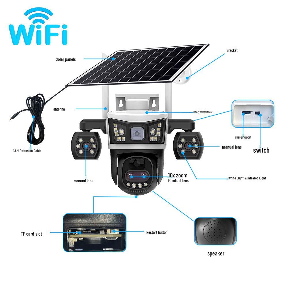 V380 4G Triple-Screen Solar-Powered Waterproof Outdoor Camera