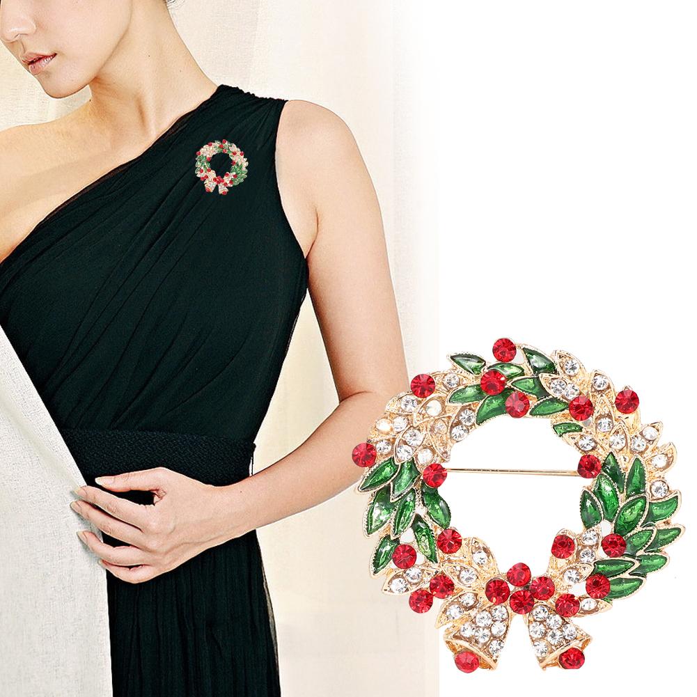 2pcs Round Shape Rhinestone Christmas Style Brooch Alloy Collar Pin Clothes Accessory Jewelry Gift