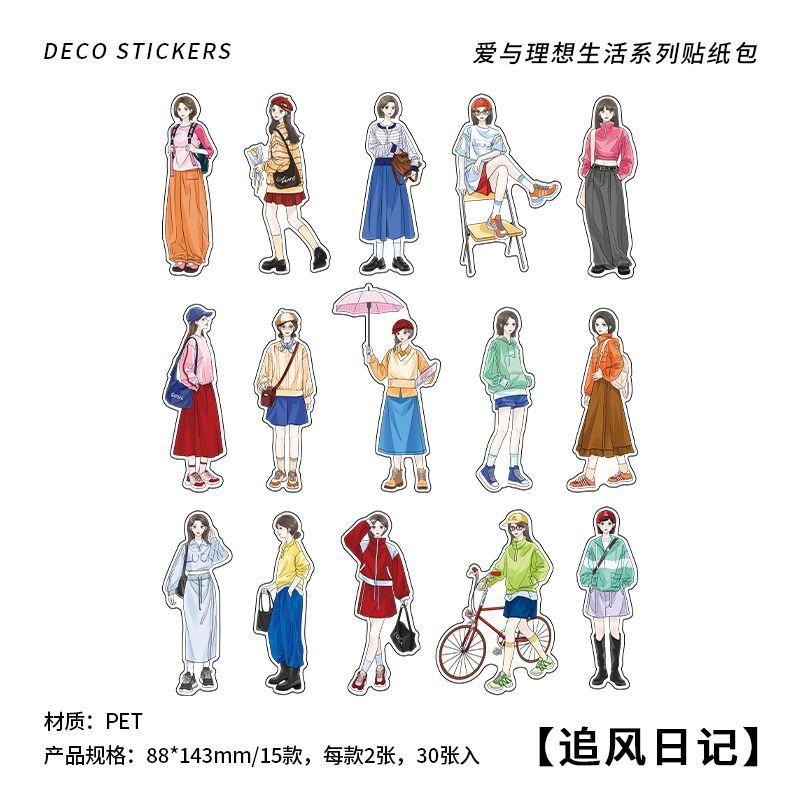 30-Piece Youth Girl Theme Character Sticker Pack, Cute Teenage Girl Images & Fresh Styles, for Journal & Diary Decoration