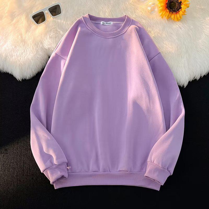 Unisex Round Neck Plush Sweatshirt: White, Long Sleeve, Hoodless, Loose Fit, Trendy and Casual.