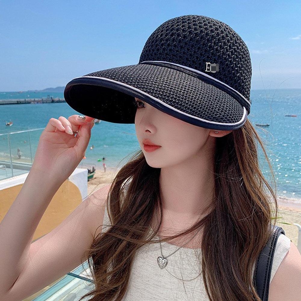 Summer Sun Protection Women Sun Cap Straw Large Brim Sun Visor Hat Casual Breathable Bucket Hat Outdoor