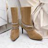 Autumn Stiletto High Heels Women's Ankle Boots Metal Chain Design Suede Pointed Toe Women Sexy Shoes Black Apricot Pumps WSH4714