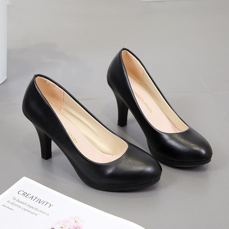 Spring and Autumn New Fashion Korean Version Round Head Solid Color Suede High Heel OL Professional Work Shoes Women's Leather Single Shoes