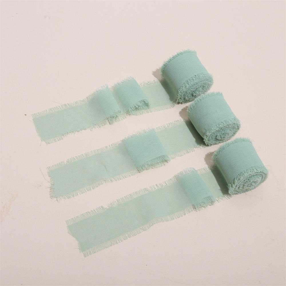 

3 Rolls Handmade Chiffon Ribbon DIY Craft Hairy Chiffon Ribbon Fringe Chiffon Silk Ribbon Wrapping Type1-Mint Green