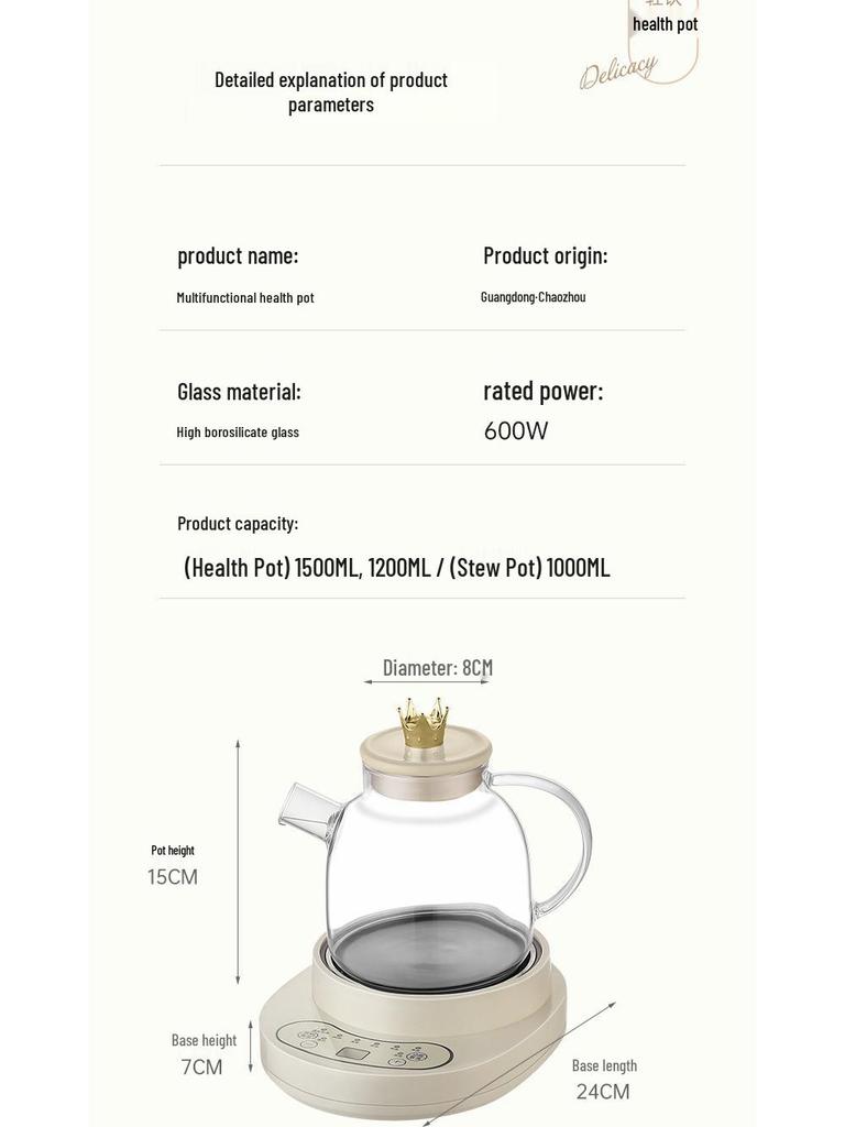 Multi-Functional Single-Serve Health Pot: Glass Tea Brewer & Constant Temperature Water Boiler