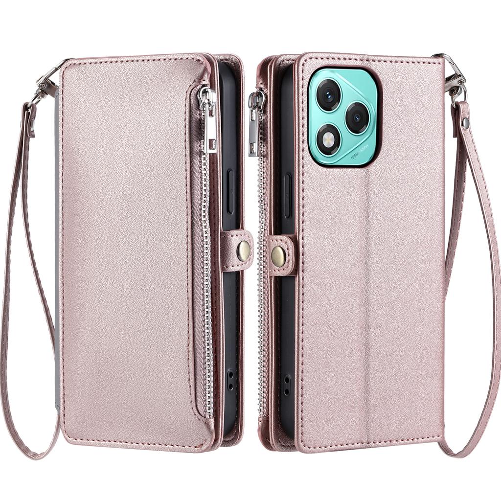 For Honor 400 Lite Case TPU+PU Leather Wallet Phone Cover with Wrist Strap