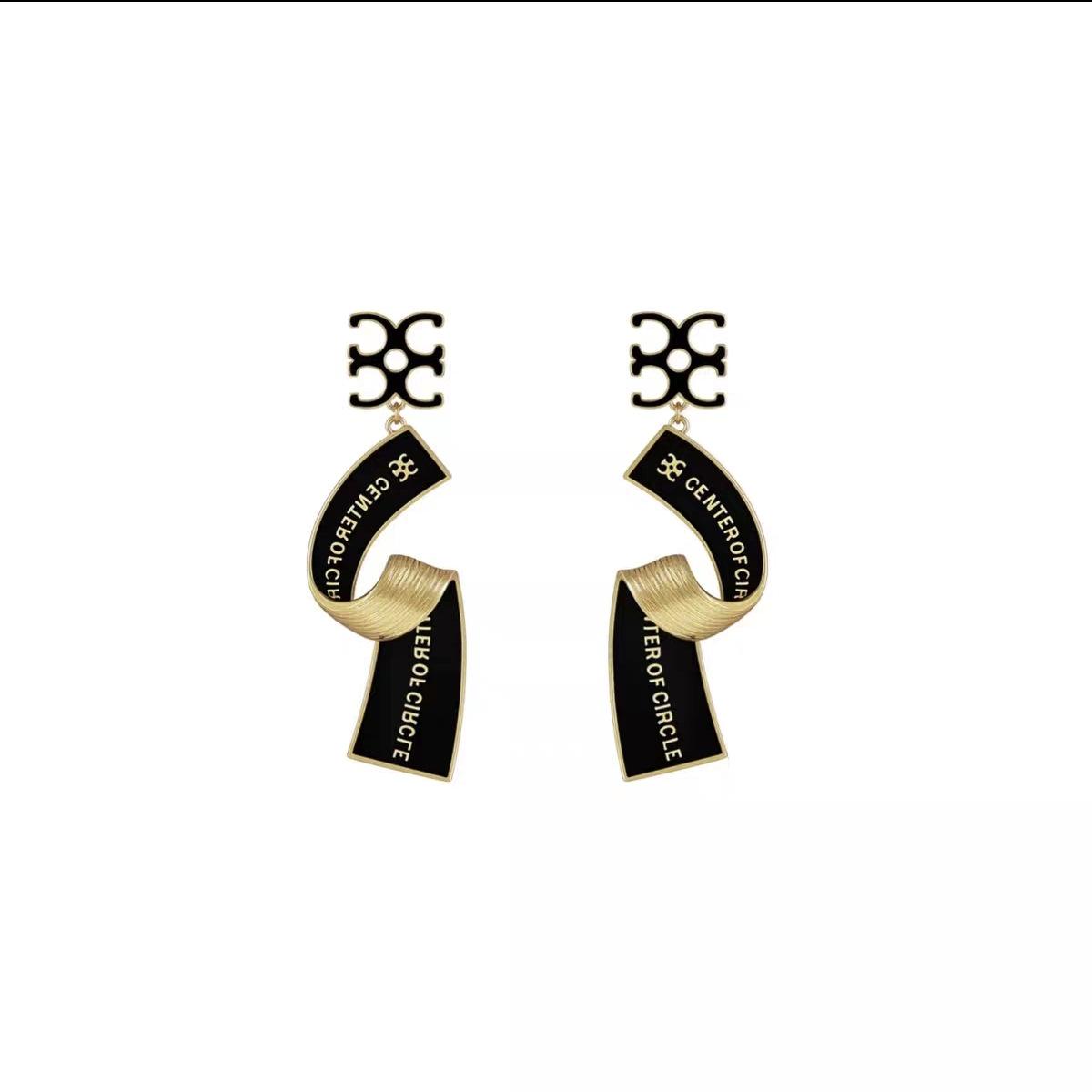 Autumn/Winter Enamel Ribbon Letter Stud Earrings - Elegant Niche Design