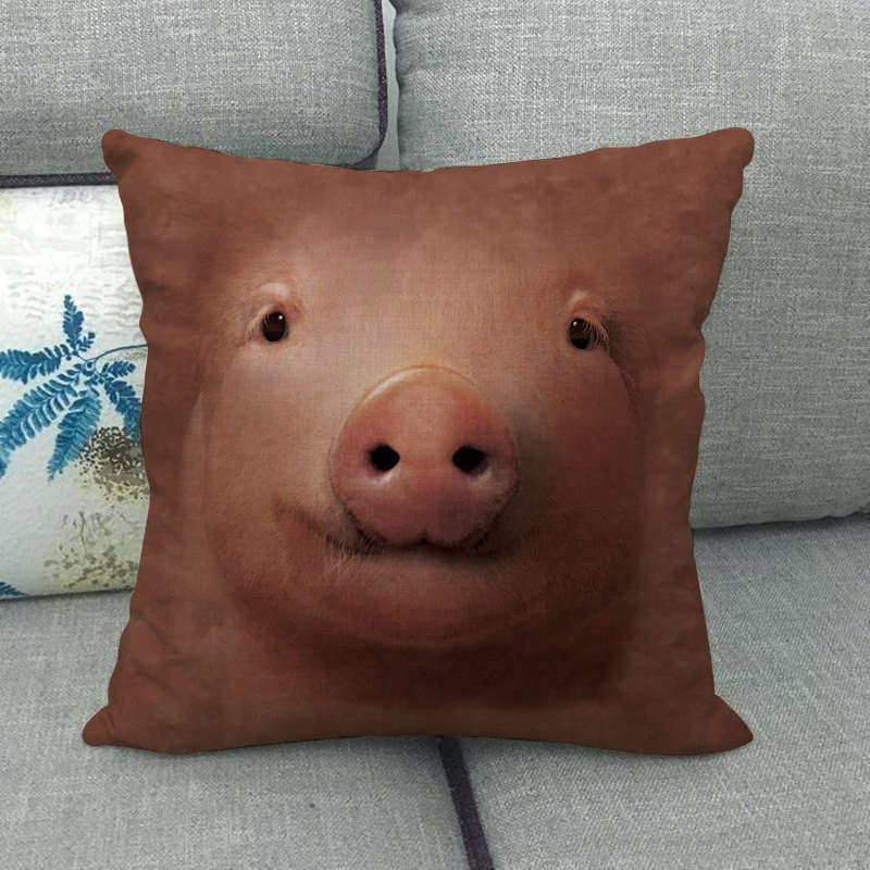 Animal Head Linen Pillow Cover 45x45cm American Country Style Decorative Cushion