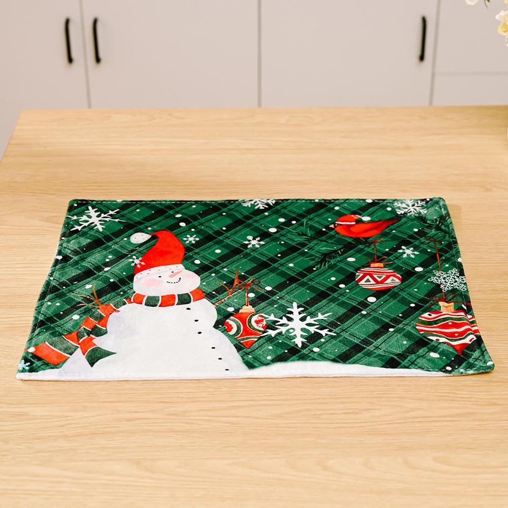 

Dining Christmas Joyful Placemats With Santa Snowflakes And Snowman In Bright Red Green Style Checkered StyleB