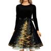 Women's Fashionable And Elegant Autmn And Winter Long-sleeved Christmas Tree Print Dress