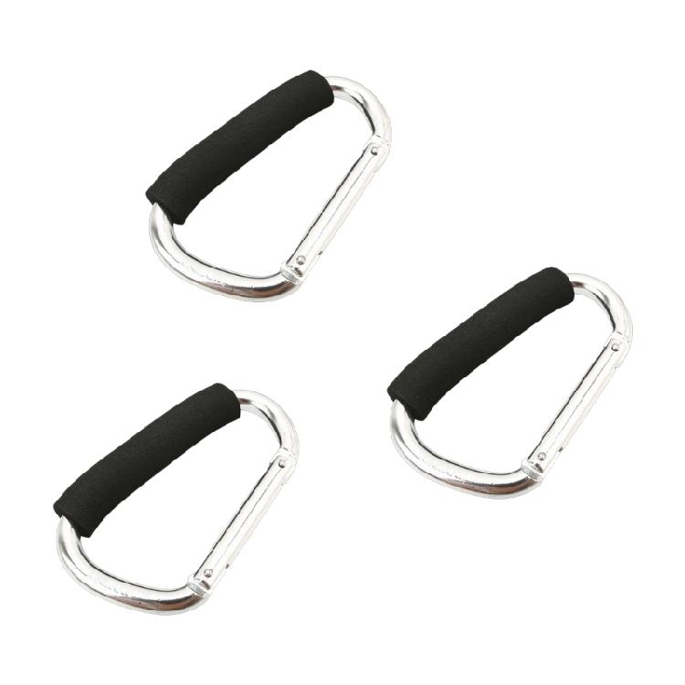 3Pcs D Type Sponge Mountaineering Buckles Aluminum Alloys Carabiner Hook with Sponges Stroller Clip Shopping Bag Holder серебряный