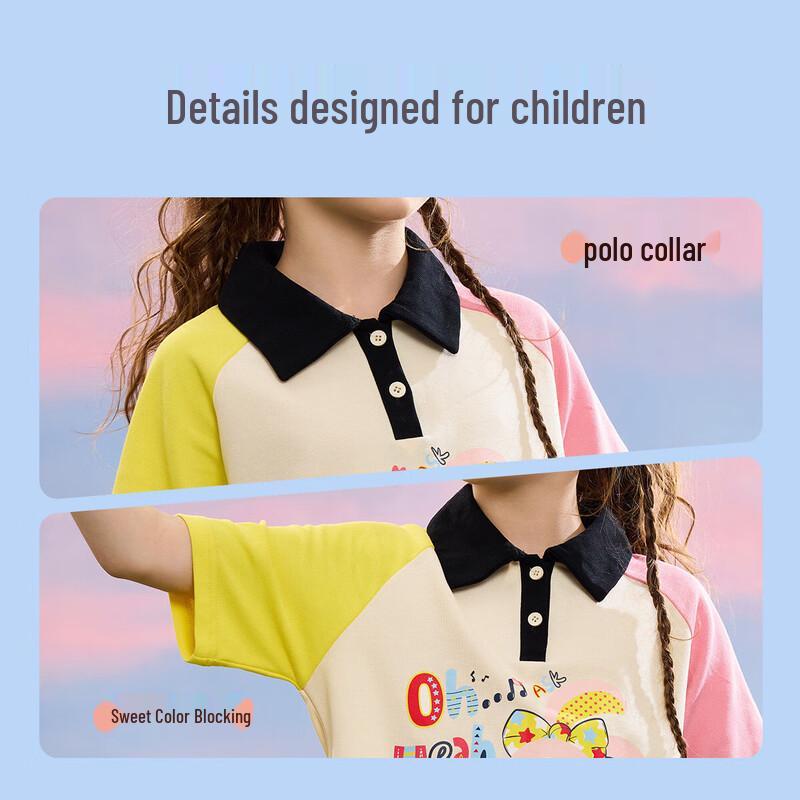 ASK JUNIOR Girls' Color Block Casual Short-Sleeved T-shirt