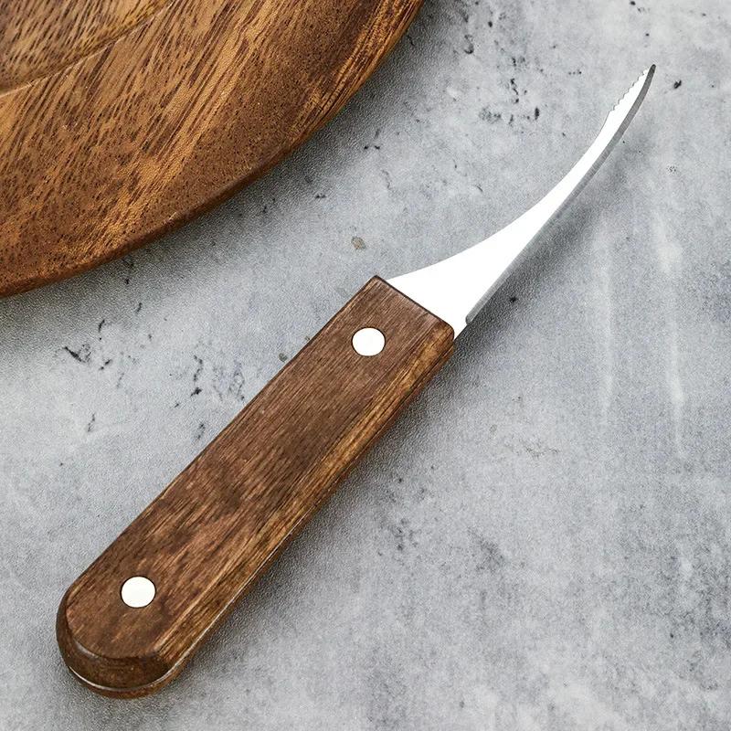 Stainless steel shrimp removal knife kitchen tool cleaning shrimp intestines, fish belly, lobster knife, wooden handle
