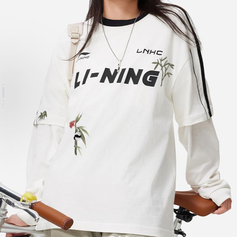 Li Ning Letter Print Loose Breathable Versatile Short Sleeve T-Shirt Unisex Tops White AHSU657-1(TEAM702-3.4.7)