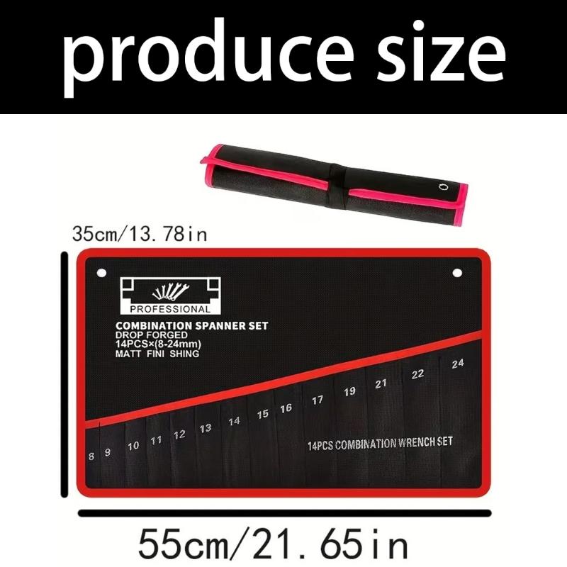 14 Pocket Wrench Roll Organizer Tool Pouch Bag Canvas Double Ended Wrench Tool Storage Shock Resistant Hardware Tool