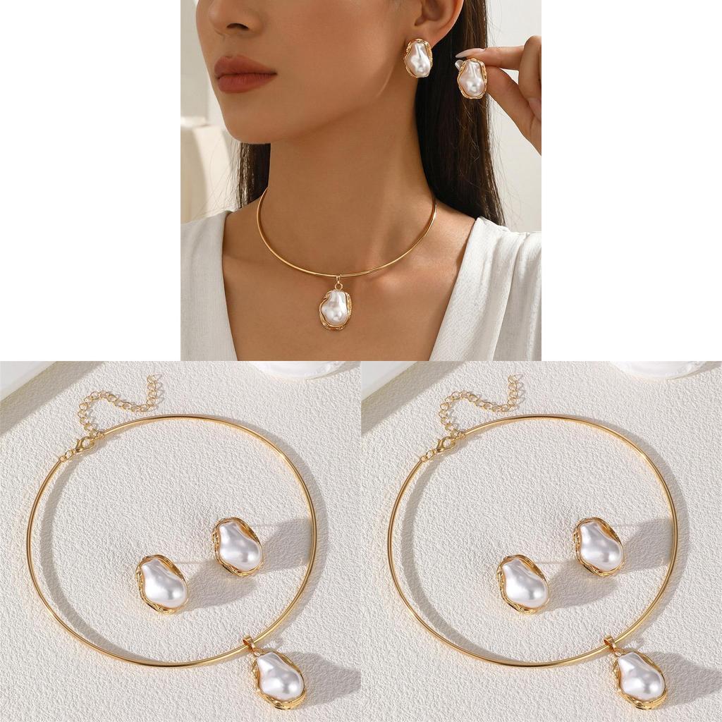 Punk Geometric Necklace And Ear Stud Set For Women With Electroplated Zinc Alloy Jewelry