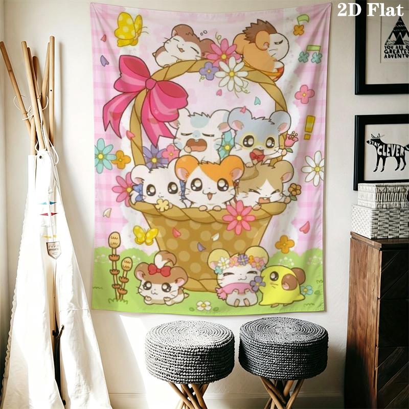 Hamtaro Wall Tapestry Aesthetic Wall Hanging Printed Fabric Blanket Decorative Tapestries for Bedroom Living Room Home Decor