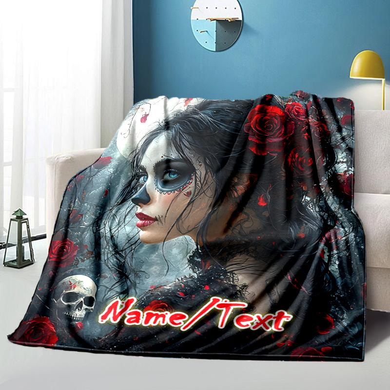1PC Custom Name Day Dead Art outdooor Flannel blankets Throw Blanket All-Season Throw Gift Bedspread for Couch, Bed, Camping Holiday Birthday gift