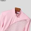 INCERUN Men Mockneck Long Sleeve Webbing Patchwork Fitted Casual Undershirts T-shirts
