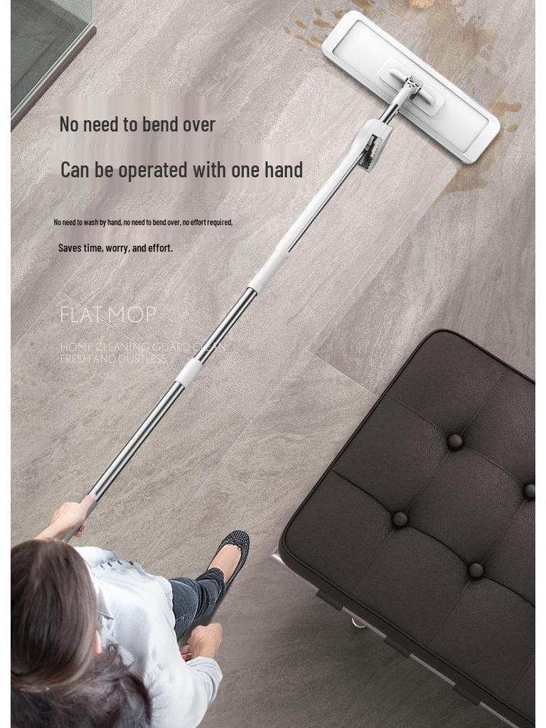 Hands-Free Rotating Flat Mop: Self-Wringing, Water-Absorbing for No-Rinse Floor Cleaning