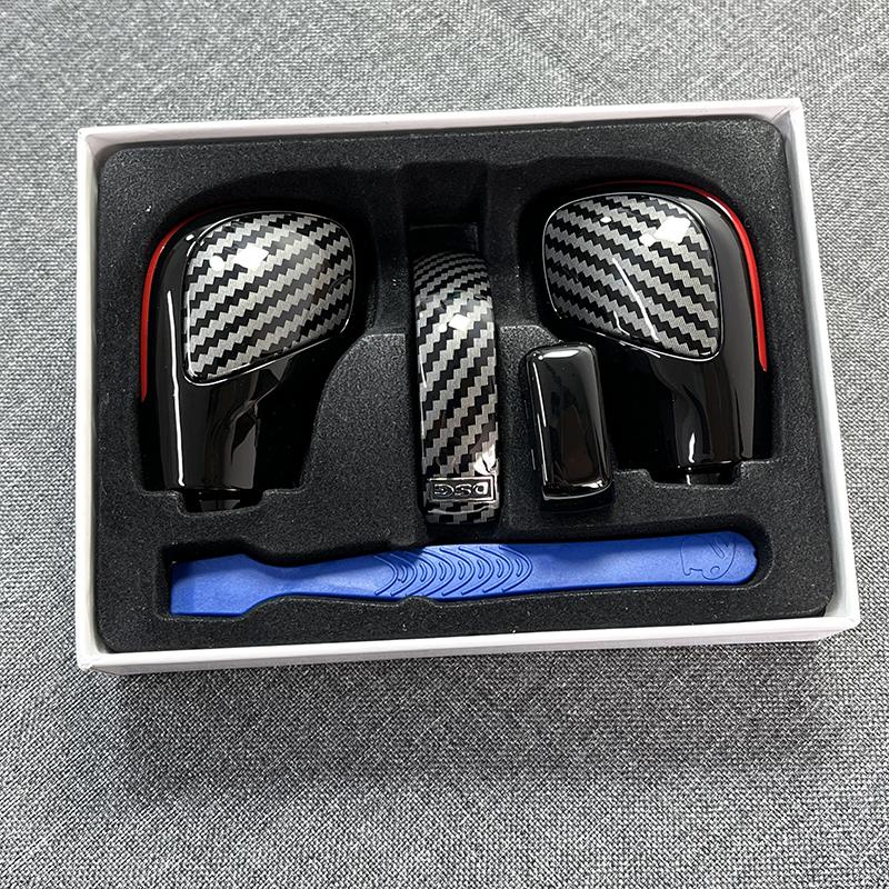 Carbon Fiber Texture DSG Schaltknauf Getriebe Seitenabdeckung DSG Emblem für VW Golf 6 Golf 7 R GTI Passat B7 B8 CC R20 Jetta MK6