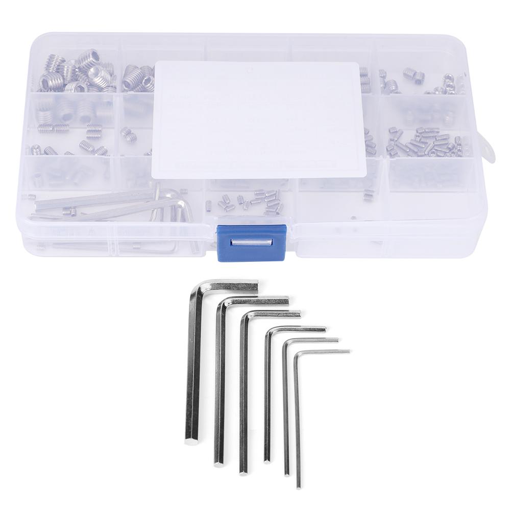 340Pcs Set Screw 304 Stainless Steel End Hex Adapter Machine 6 Wrench Hardware Parts
