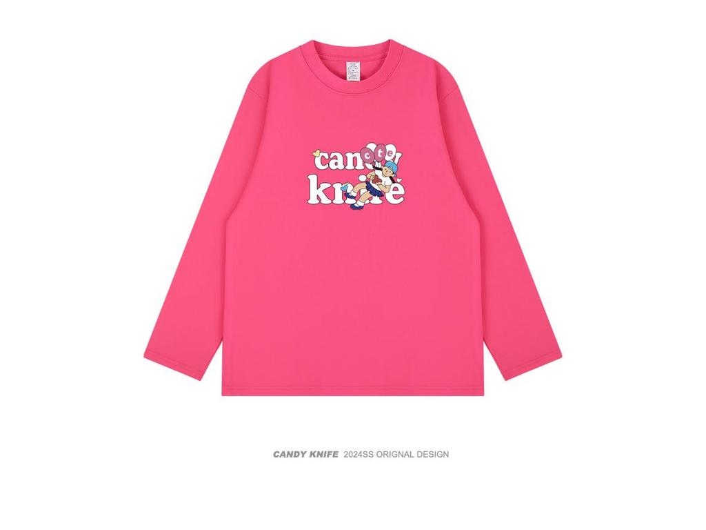 2024 Trendy Cartoon Print Long Sleeve T-shirt for Couples - Versatile and Loose Fit