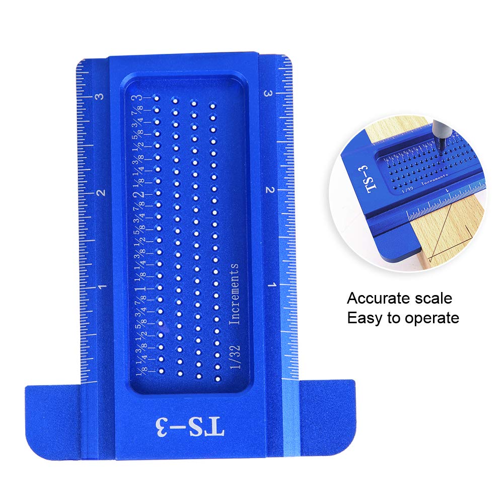 Precision Marking T-Rule, Aluminum Alloy Hole Positioning Scribing Gauge Woodworking Measuring Tool(Blue)