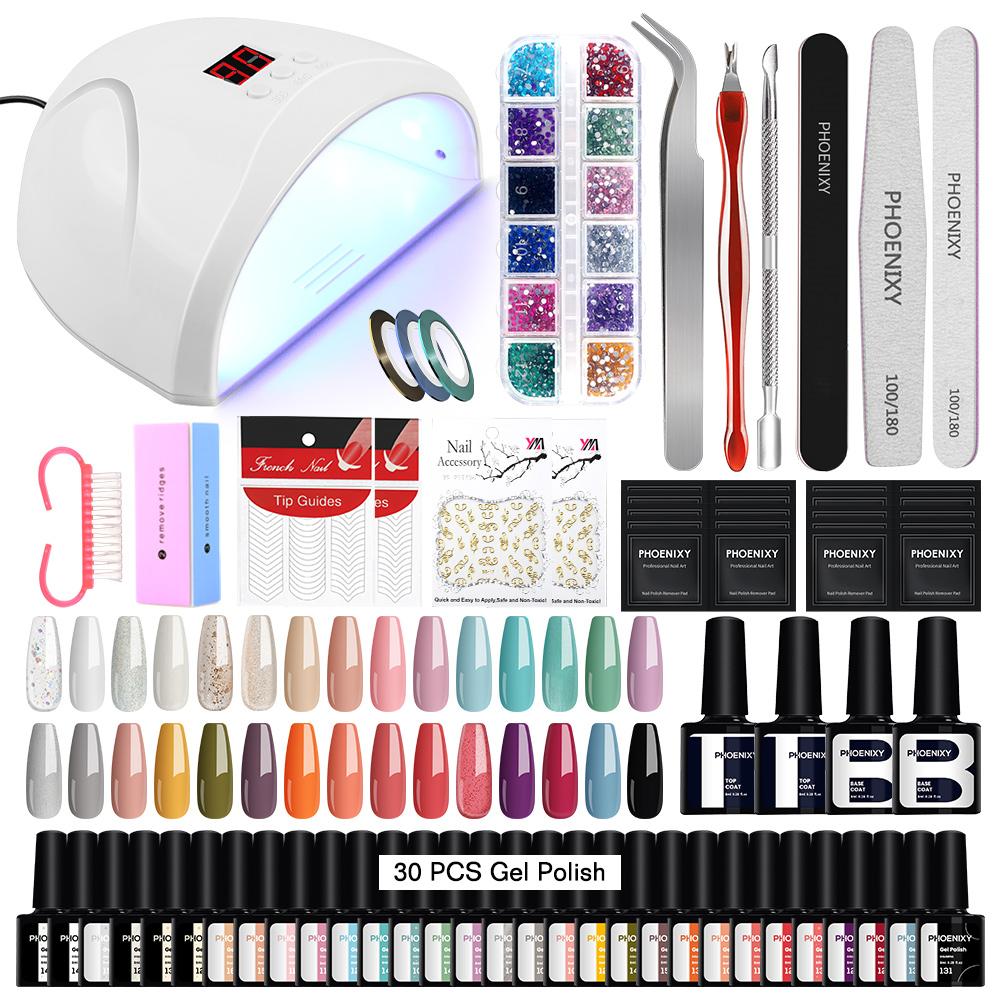 

PHOENIXY 5 мл Гель-лак 36 Вт УФ/LED-лампа Сушка для ногтей Soak-off Гель-лак 30 цветов и набор базового и топового покрытия Стартовый набор инструментов для нейл-арта set 02