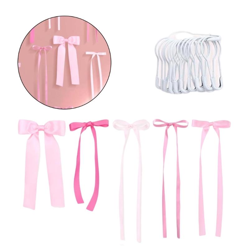 40Pcs Elegant Pink Ribbon Bows Wall Art Set Ribbon Bows Garlands for Home Nursery Wedding Decoration for Birthday Party