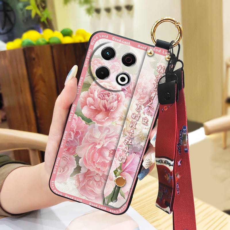 Phone Holder Silicone Phone Case For Tecno Spark30 Pro 4G/KL7 Kickstand Fashion Anti-knock Wrist Strap Soft Case Ring