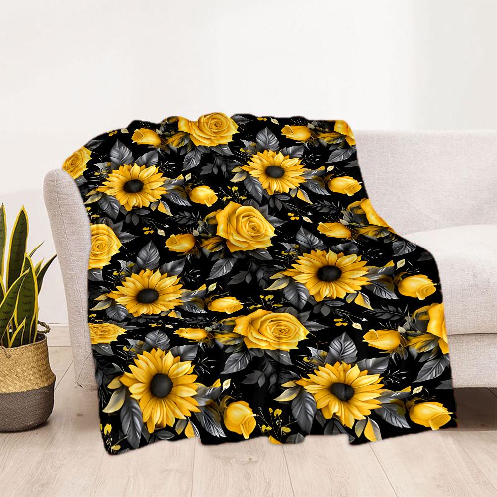 1pc Sunflower Initial blanket Soft and Warm for Sofa Office Camping Travel Livingroom Great Gift for Friends and Family Comfortable
