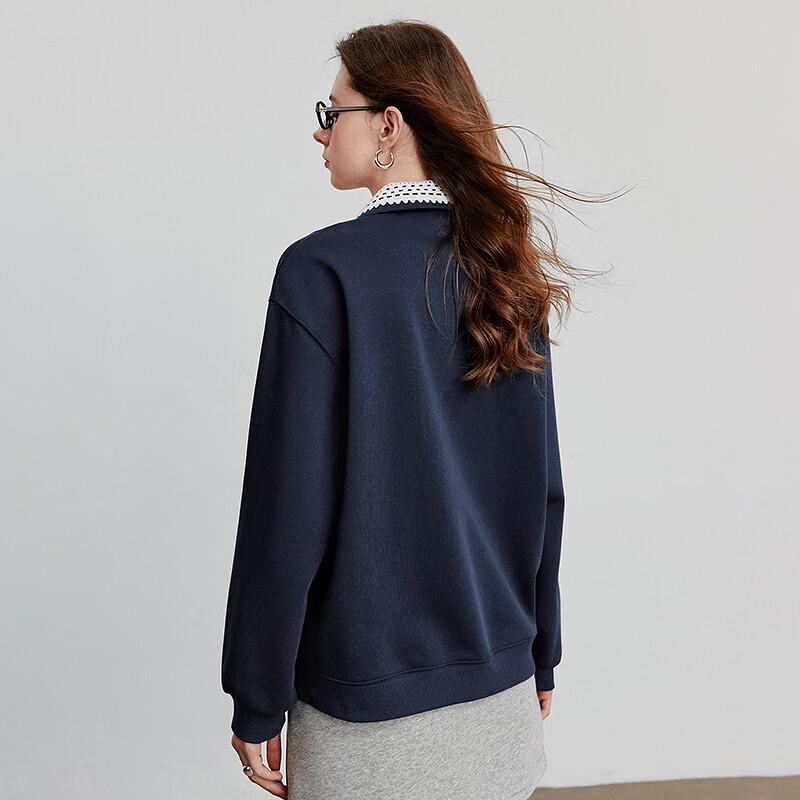 Women's Cotton Color-block Sweatshirt with Poppy Embroidery