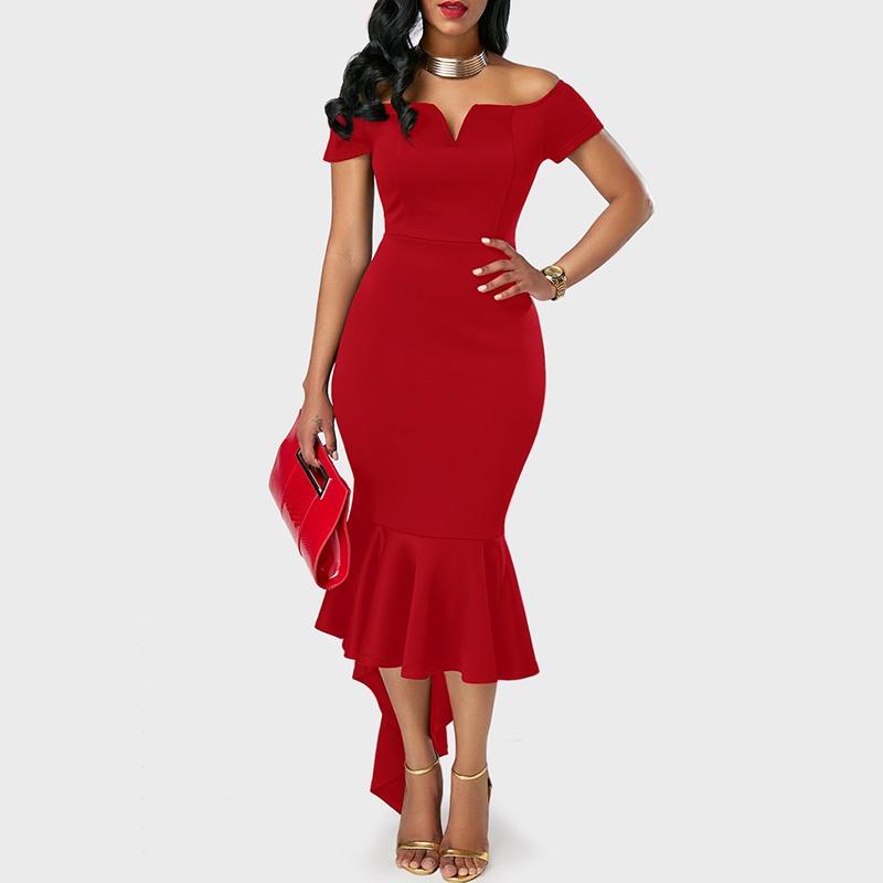 Elegant 2023 Autumn Fashion Women's V Neck Off Shoulder Short Sleeve A Line Dress
