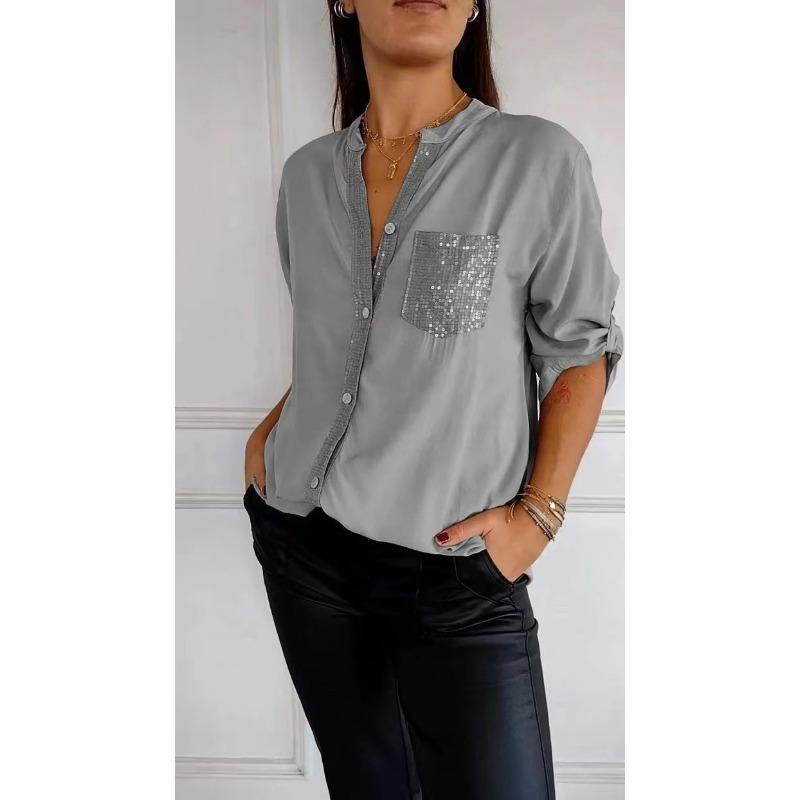 Blusas y Camisas Casuales de Moda para Mujer JPNTKY con Cuello en V y Manga Larga