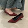 French temperament high heels sense 2025 spring and autumn new versatile thin heel shallow mouth pointed red single shoes women