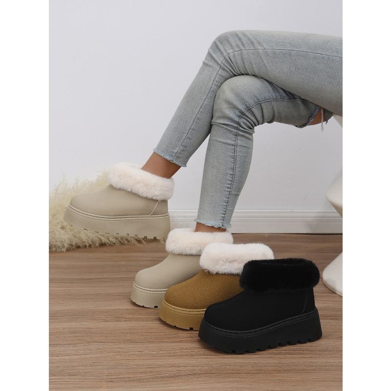 2025 New Plus-size Wool Cotton Shoes Women's Winter Platform Muffin Fleece Warm Wedge Short Snow Boots