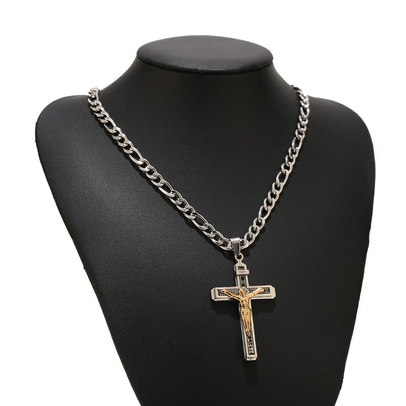 Stainless Steel Large/Small Religious Crucifix Jesus Cross Necklace Pendant Multilayer Jesus Christ Crucifix Necklaces 24''