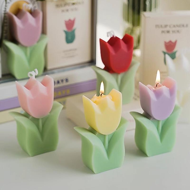 Tulip Scented Candle Gift Figurine - Flower Shaped Wax with Fragrance