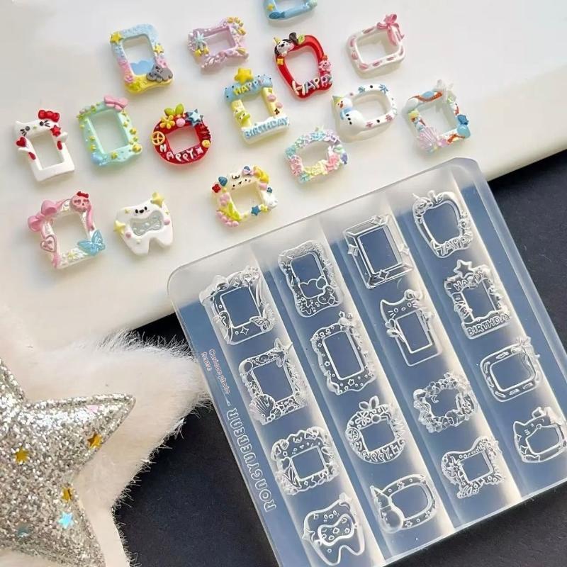 3D Relief Silicone Nail Art Molds Cartoon Photo Frame Design Diy Nail Art Decorations Transparent Manicure Template