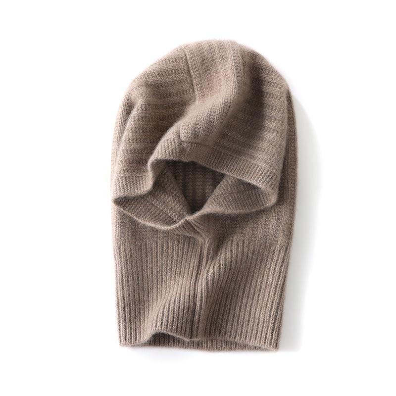 First-line ready-to-wear% pure cashmere Farak hat women's solid color twisted flower hooded thermal ear protection wool hat