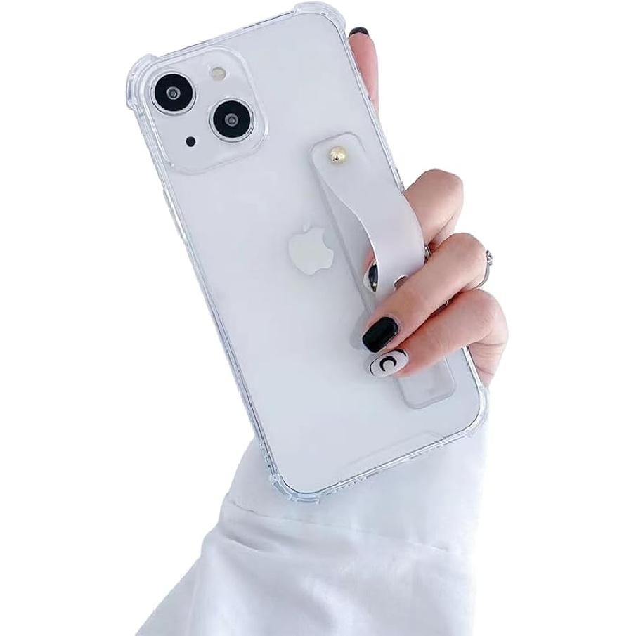 siduater Strap Case for 6.7" iPhone 15 Plus with Wristband Kickstand, Clear Soft TPU Protective Shockproof Bumper Rugged Cover, Adjustable Hand Grip