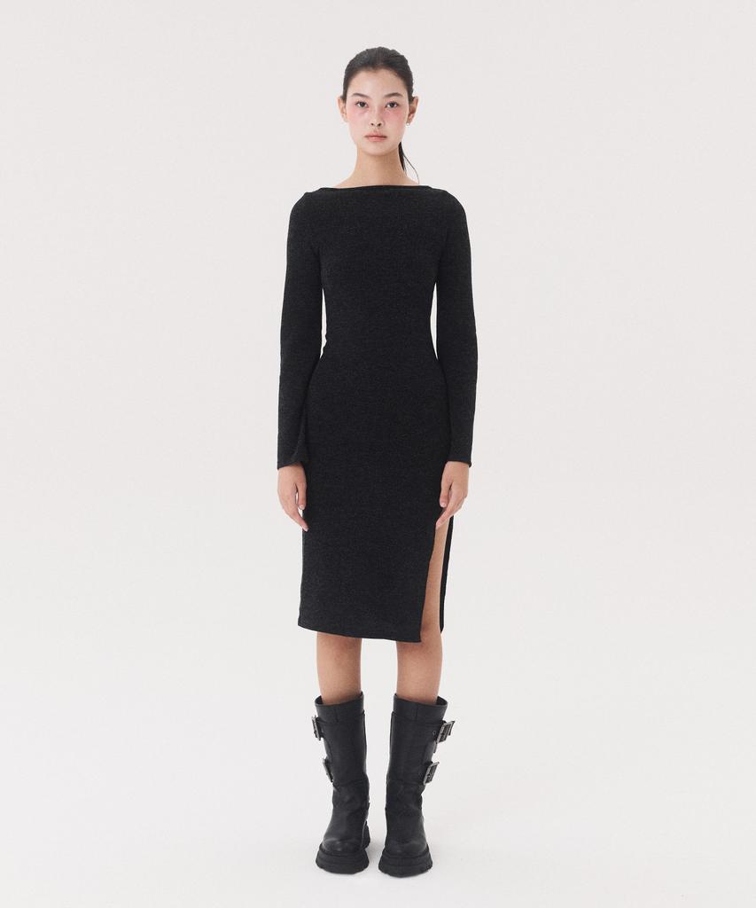 Kkuape Knit Long Slit Dress_Melange Gray