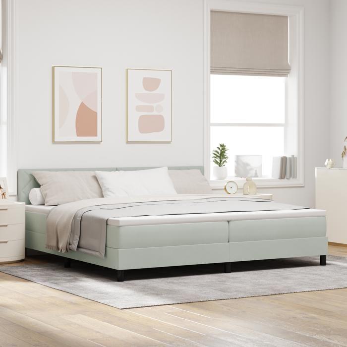Lit à sommier Box avec matelas Gris clair 200x200 cm Velours 3339260