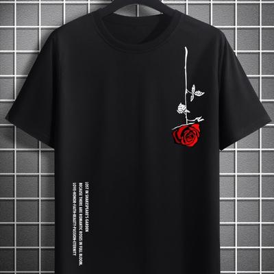 Lockeres T-Shirt für Damen aus 100 % Baumwolle mit Rosen-Print, lässig, schmaler Rundhalsausschnitt, kurze Ärmel, Sommermode, Harajuku, Straßenkleidung in Übergröße