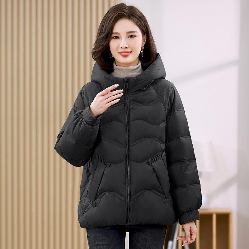 Mom's Lightweight White Duck Down Winter Jacket - Stand Collar, Loose Fit, Warm Fashion Coat for Middle-Aged Women